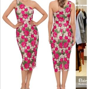 One shoulder floral embroidered midi dress